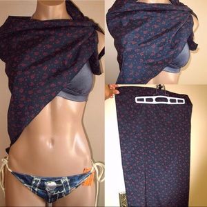 Donna Karan DKNY Large Silk Scarf Navy Blue Red Heart Print Square New